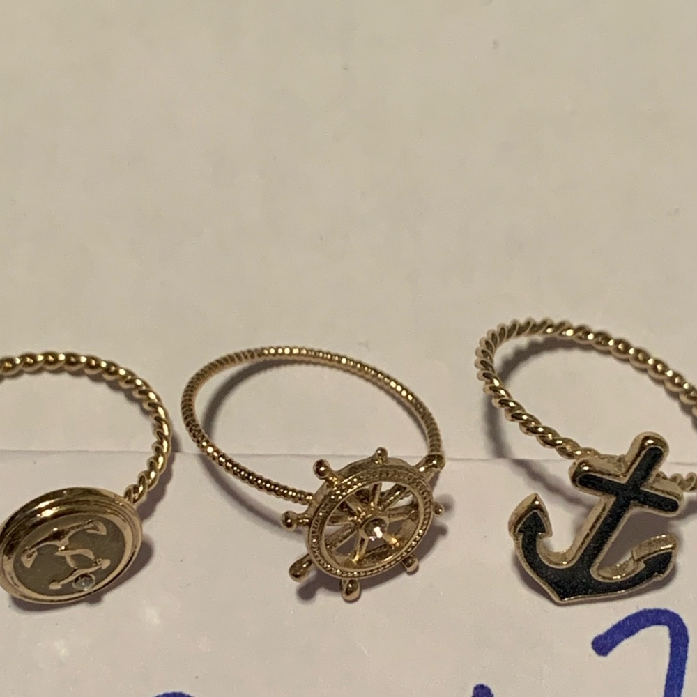 Adorable Gold Nautical Themed Stackable Rings - Set of 3